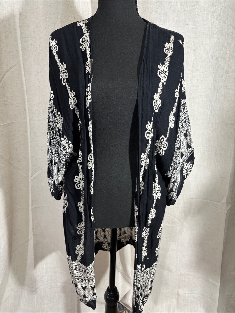 Black & White Printed Open Front Kimono/Coverup